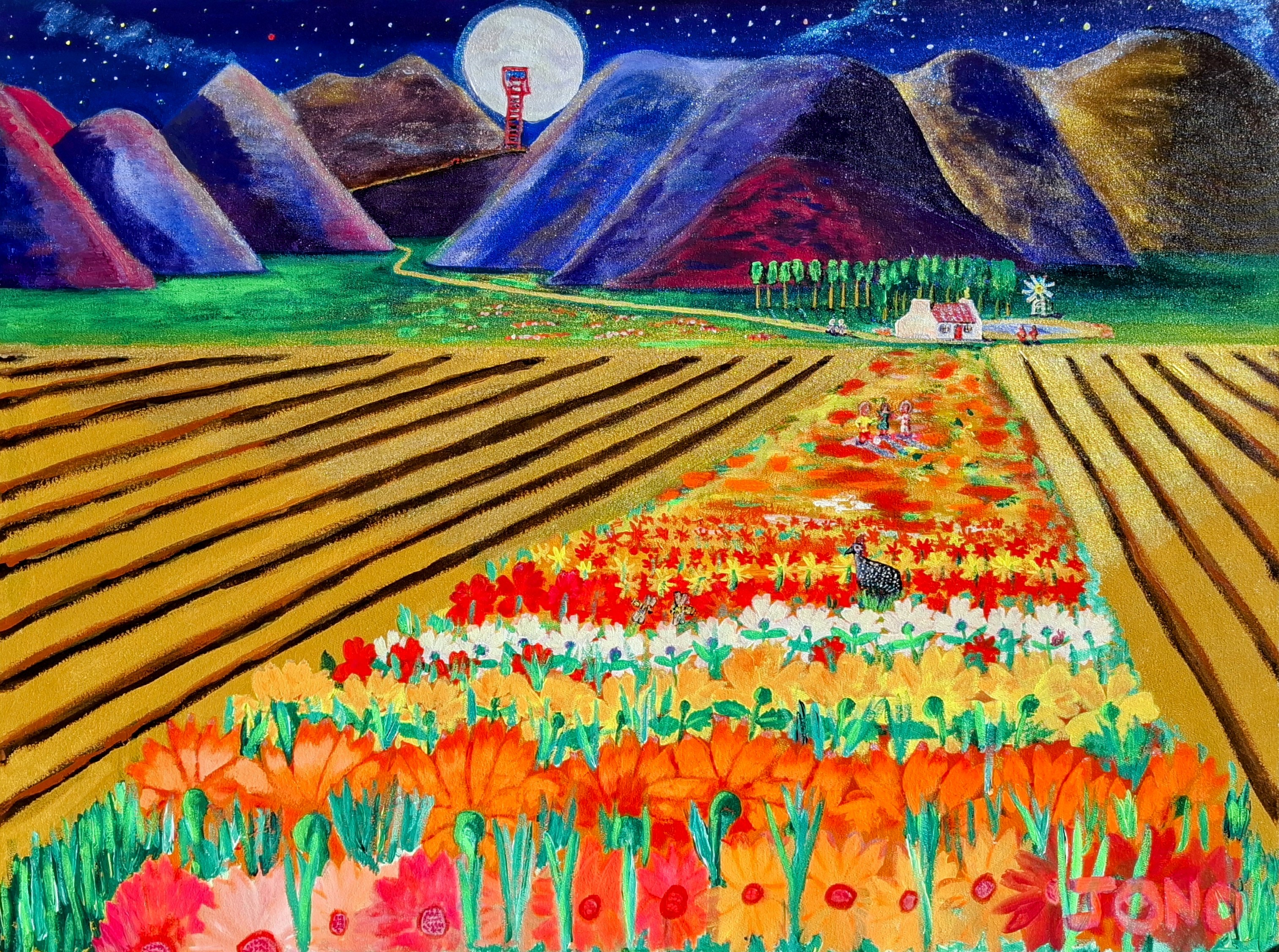 The Path, an acrylic painting of a path to the Moon